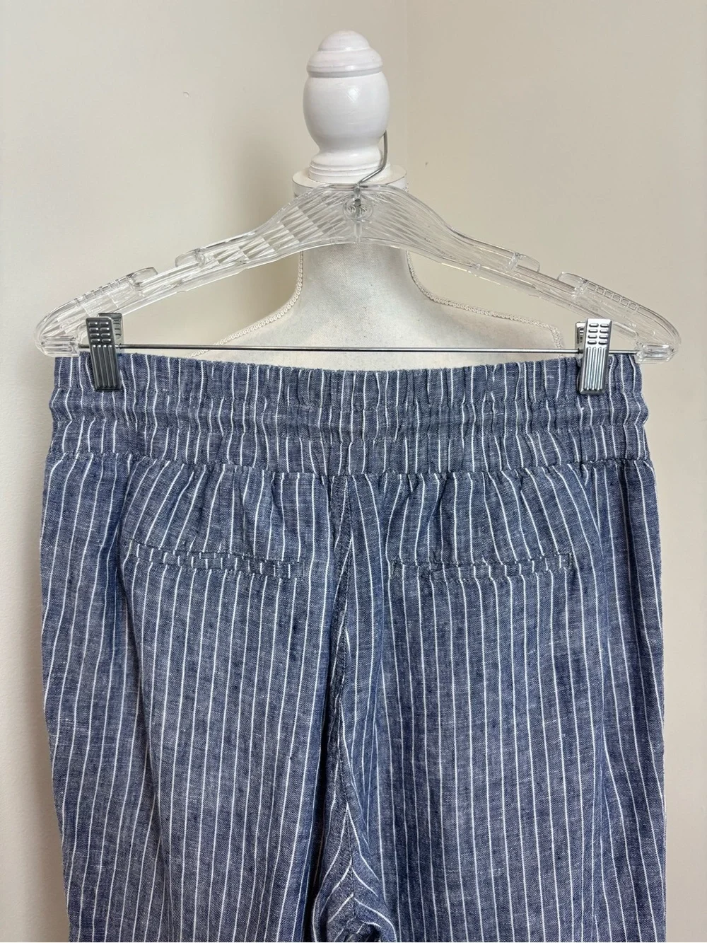 Quince 100% European Linen Wide Leg Pants In Striped Chambray Size Medium